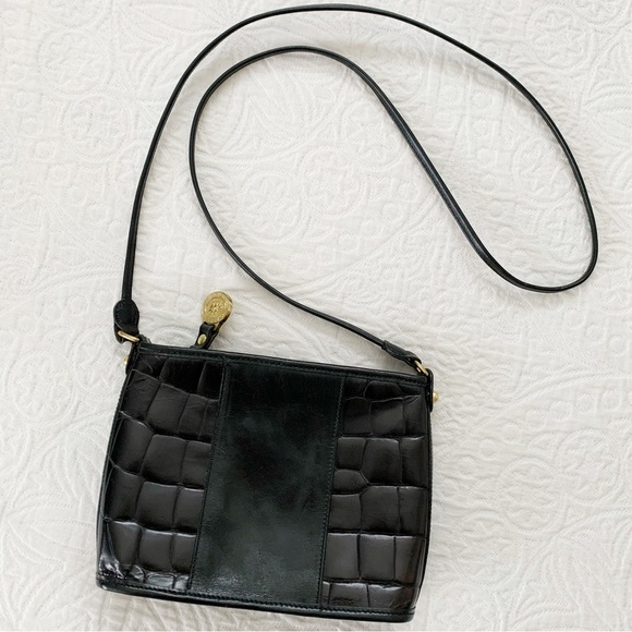 Brahmin Black‎ Croc Reptile Embossed Leather Crossbody Bag - Picture 1 of 8
